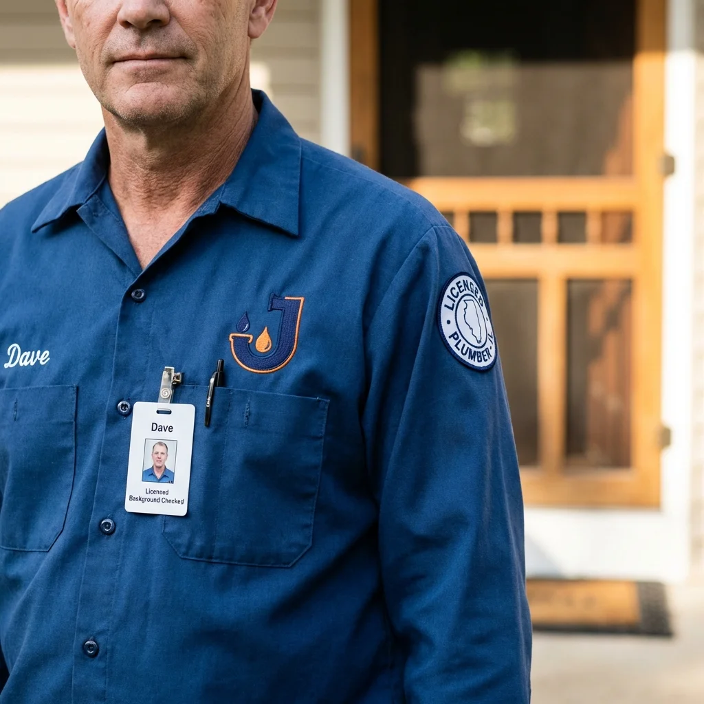Licensed plumber showing ID badge in Deltona, FL