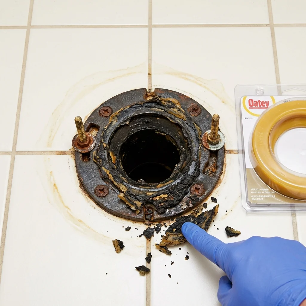 Failed wax ring showing water seepage at the base of a toilet in a Deltona, FL home